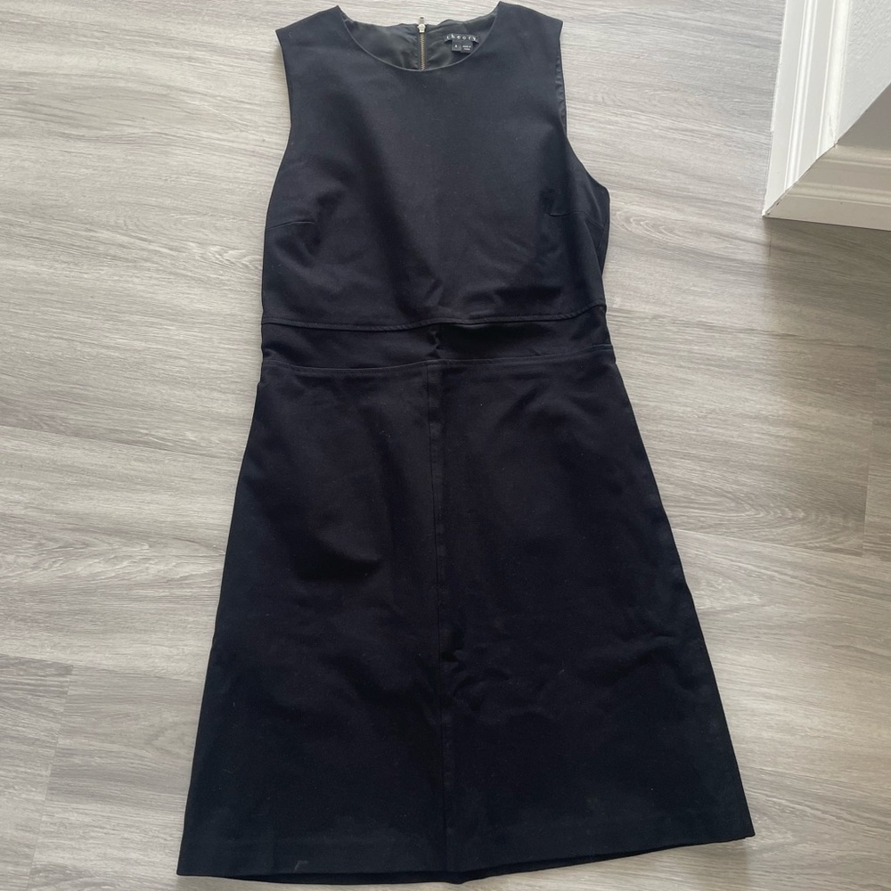 Theory Black Fitted Dress with Gold Zipper